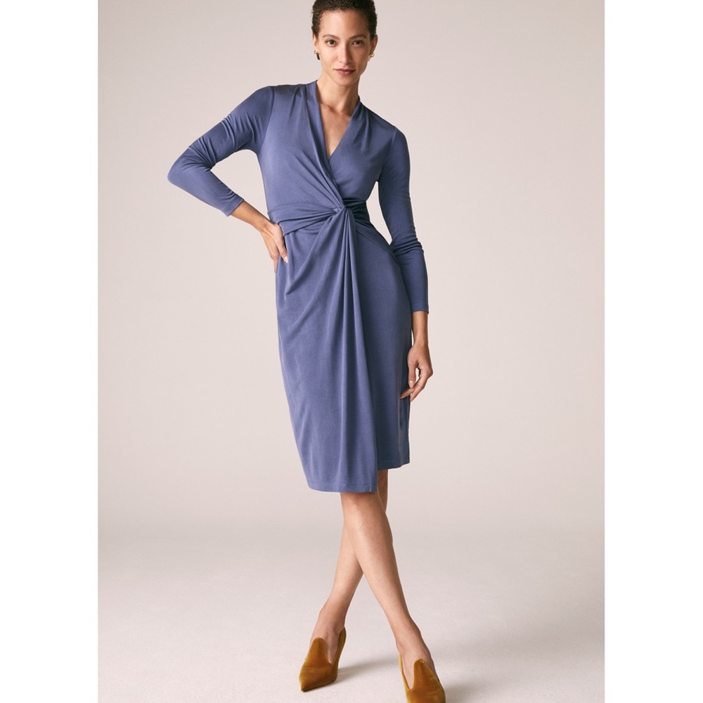 100% silk jersey draped waist Greenwich dress by The Fold London